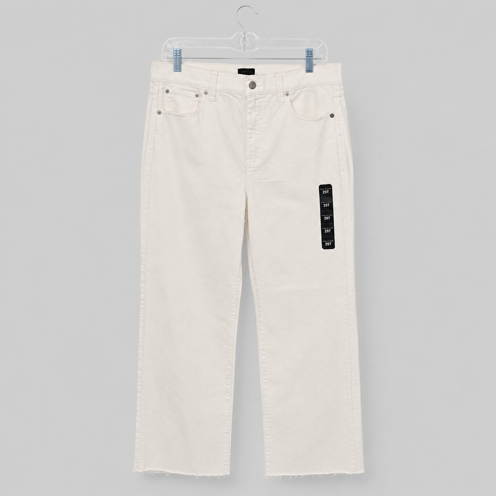 J Crew Factory Jeans Womens Size 29T White Wide Leg Crop Raw Hem High Rise NWT